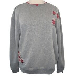 Hastings &‎ Smith Gray Poinsetta  Holiday Sweatshirt